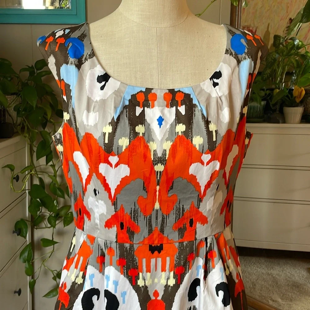 Maggy London Blue & Orange Geometric Print Sleeveless Women's Sheath Dress Sz 14 - Picture 5 of 11